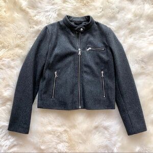 Gap Wool Full Zip Moto Jacket Charcoal Snap Button
